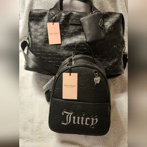 NWT Juicy Couture Word PlayBlack Weekender Bag and Medium Size Backpack